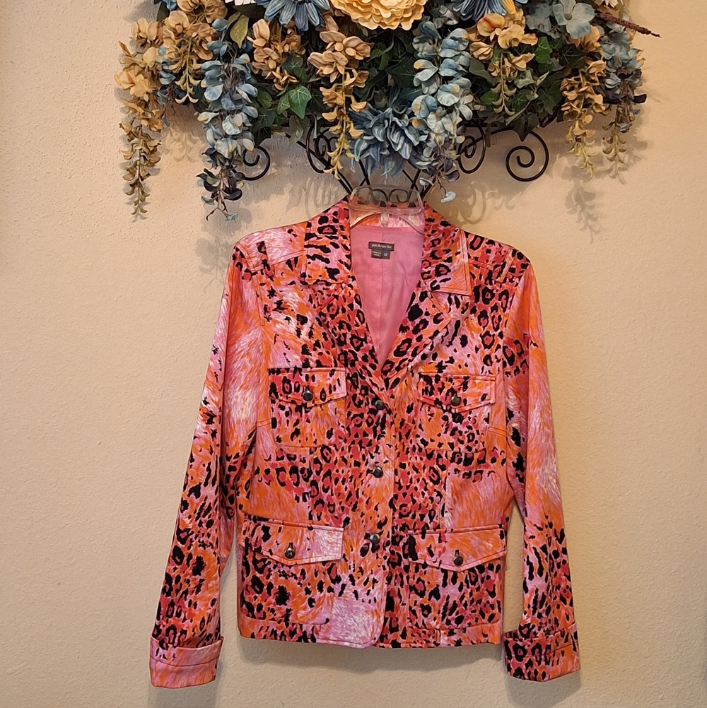 Vibrant Pink/Orange Leopard Print Blazer. NWOT Size 10